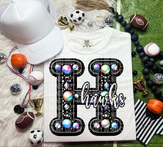 Leather Initial Faux Rhinestones Hawks (Adult)