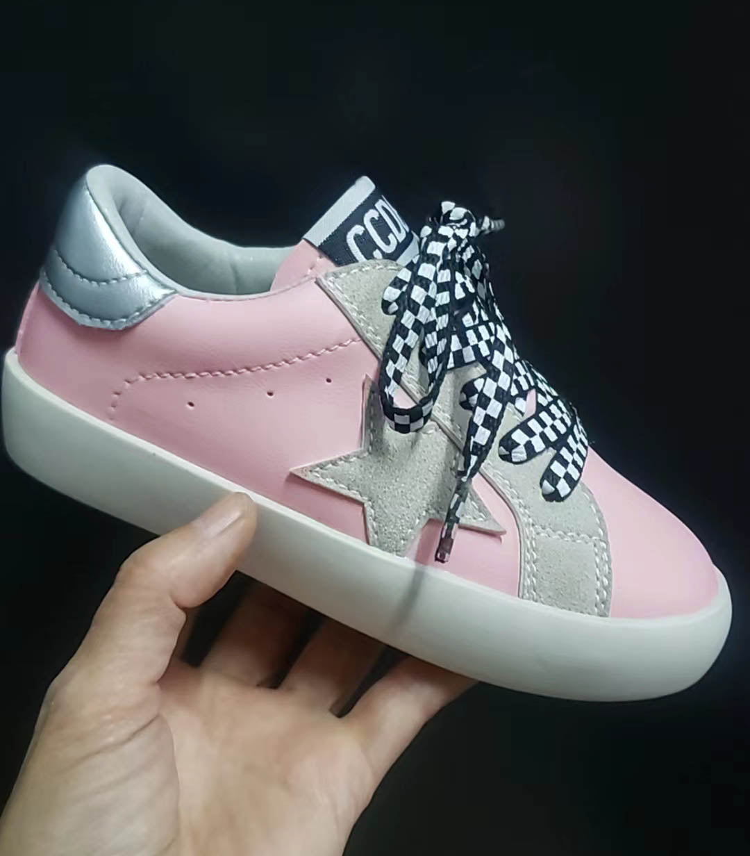 Kid's Checkered Lace Pink Star Sneaker