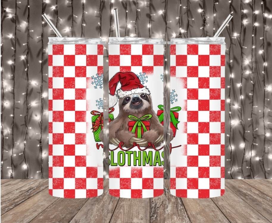 Checkered Slothmas Tumbler